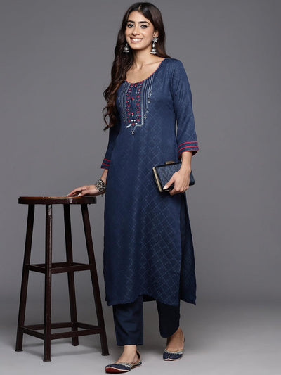 Ethnic Royal Blue Cotton Silk A-Line Kurti Highlighted with Gotta Patt –  Sujatra
